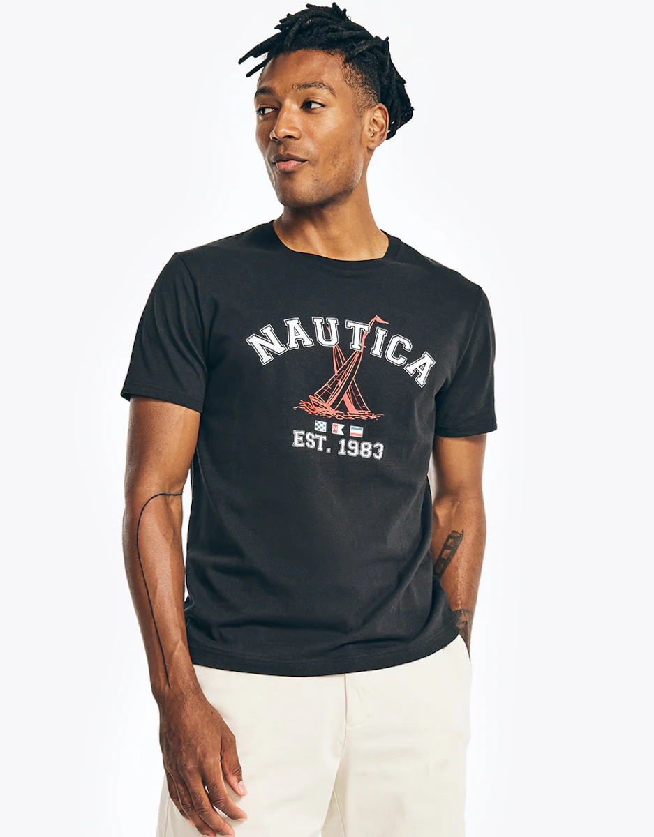 

Мужская футболка из хлопка с короткими рукавами Nautica, чёрный