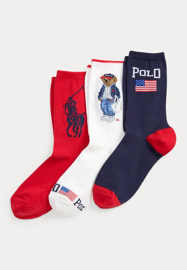 Подарочный набор из 3 носков с изображением медведя polo и цветочного узора. Polo Ralph Lauren, Assorted