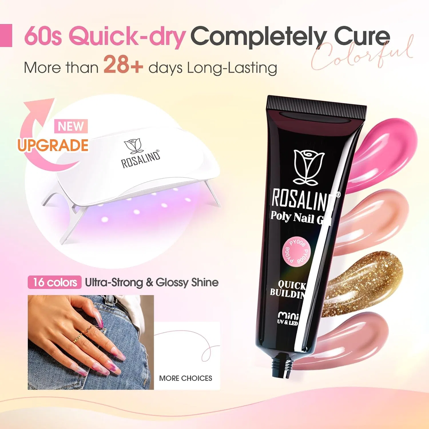 Стартовый набор для наращивания ногтей «Poly Nail Gel» от ROSALIND ‎Rosalind — фото 4