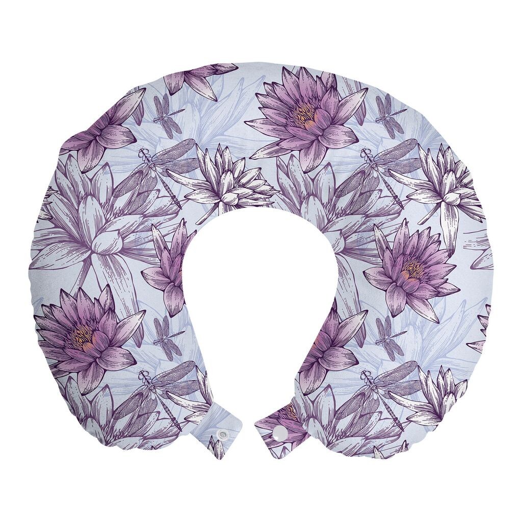 

ABAKUHAUS натуральная дорожная подушка для шеи, кувшинки и стрекозы, дорожный предмет из пенопласта для самолета и автомобиля, 30x30 см, нежно-голубой и светло-фиолетовый