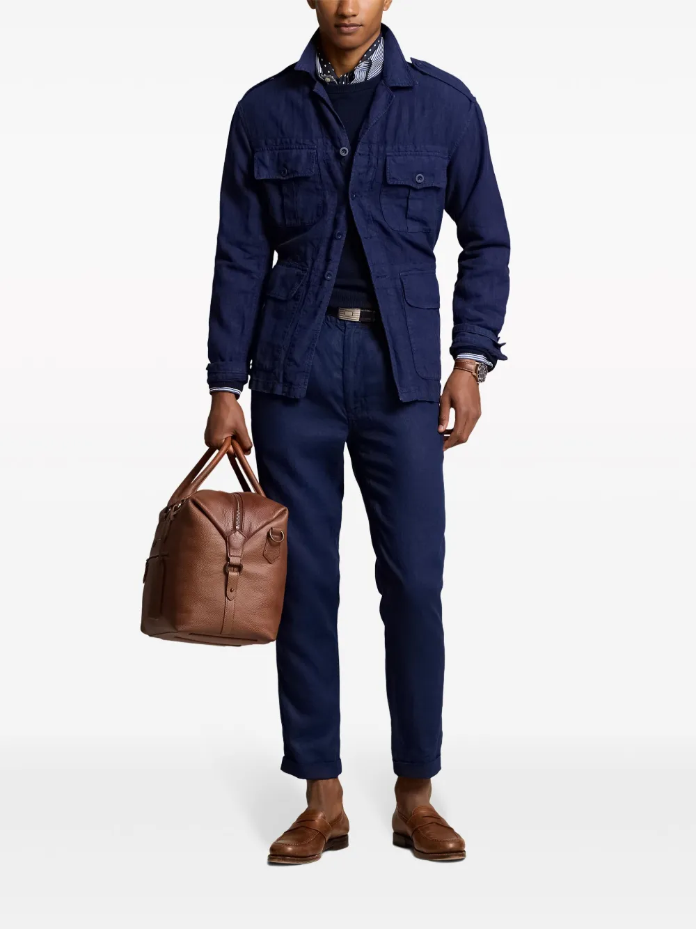 Льняные брюки с кулиской POLO RALPH LAUREN, синий — фото 2