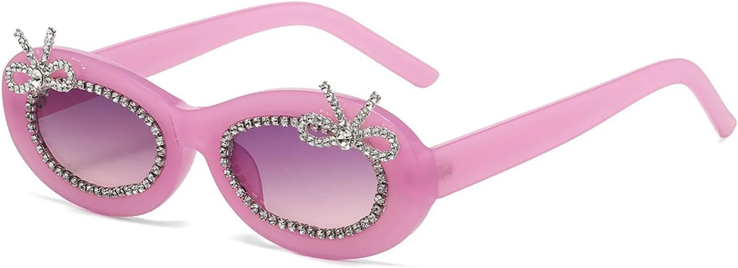 

Солнцезащитные очки со стразами для женщин в стиле 90-х, модные овальные солнцезащитные очки с бриллиантами, милые солнцезащитные очки с бантом для женщин mincl, C4