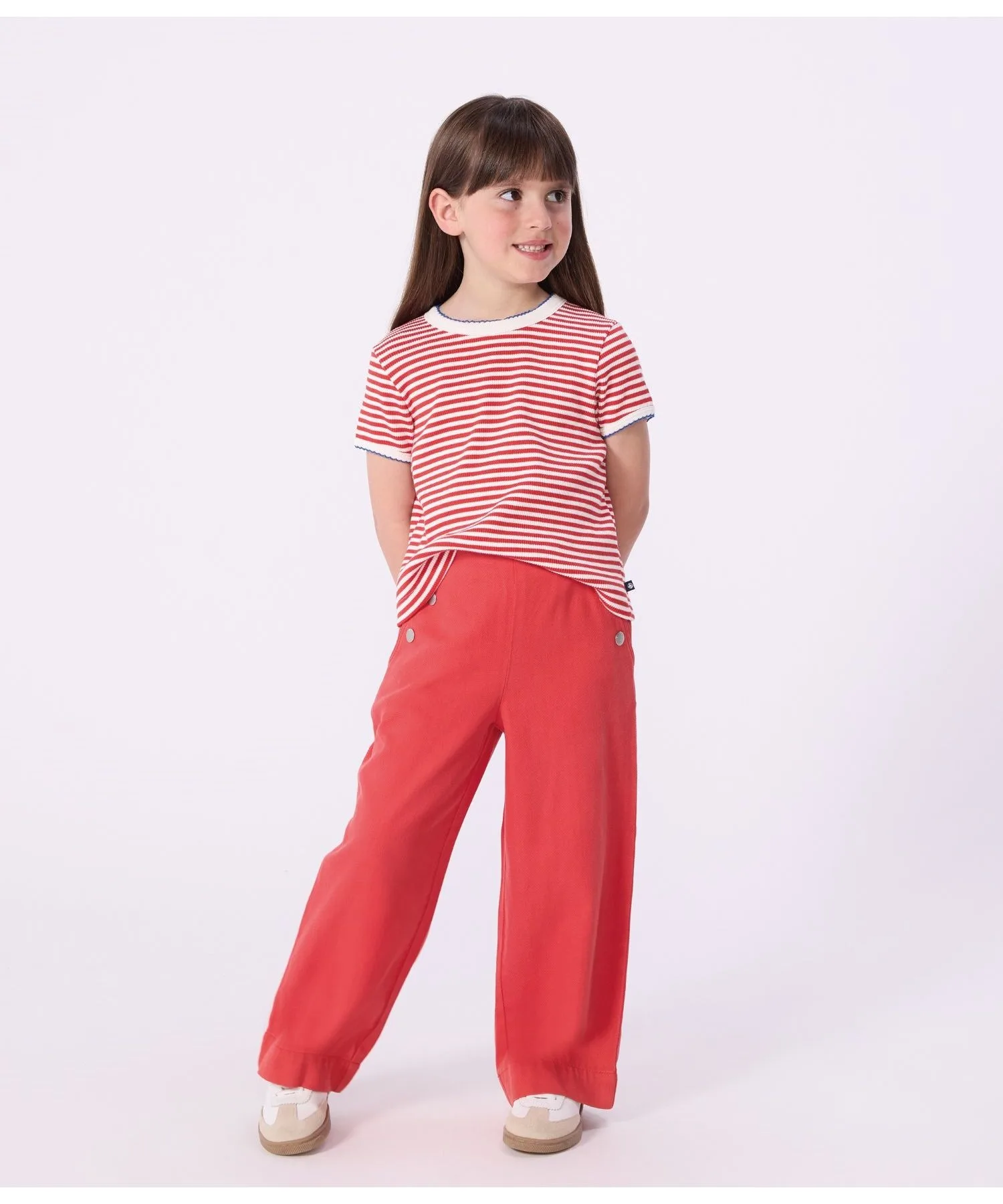 Детская футболка с бордером из плотного риба PETIT BATEAU красная — фото 3