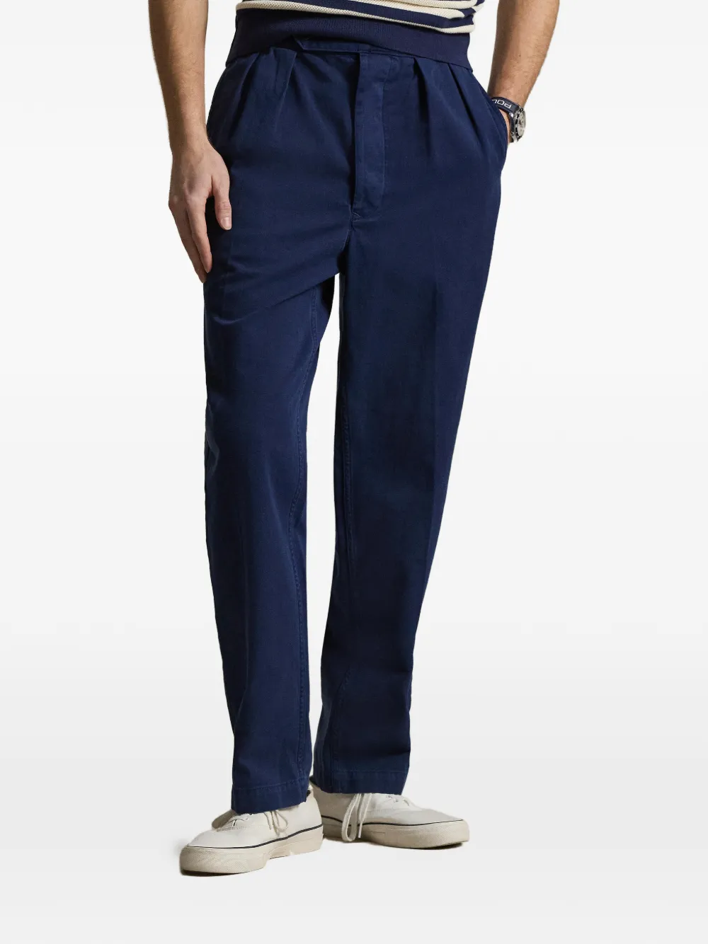 Брюки из твила с пуговицами и складками Polo Ralph Lauren, синий — фото 3