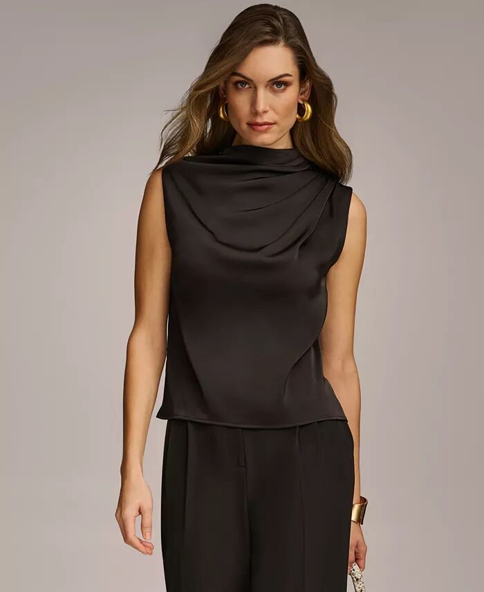 

Женский драпированный топ без рукавов Donna Karan с высоким воротом, стандартные и миниатюрные размеры Donna Karan New York, черный
