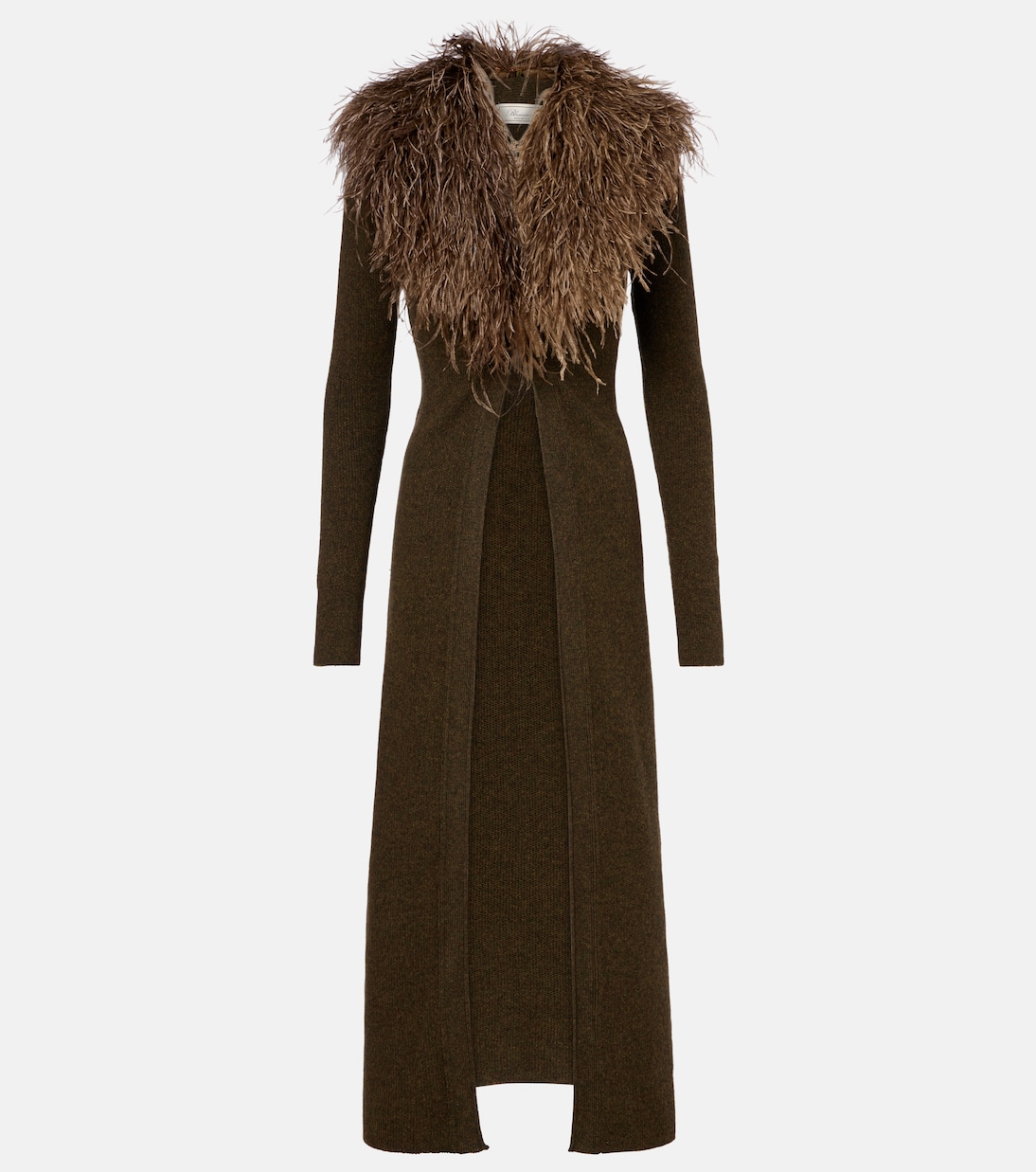 

Шерстяной кардиган с отделкой из перьев Blumarine, Bark Green