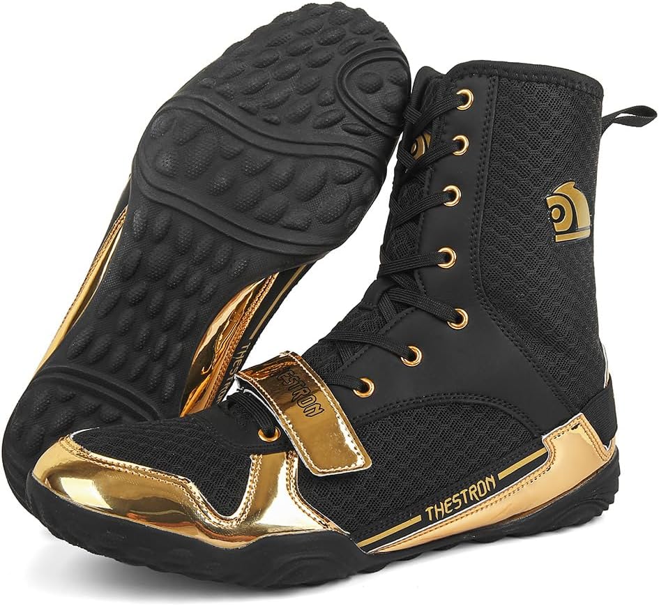 

Мужские профессиональные боксерские и борцовские ботинки THESTRON, дышащие тренировочные бои, мужская обувь для боевых искусств, высокие спортивные кроссовки для фитнеса, черный