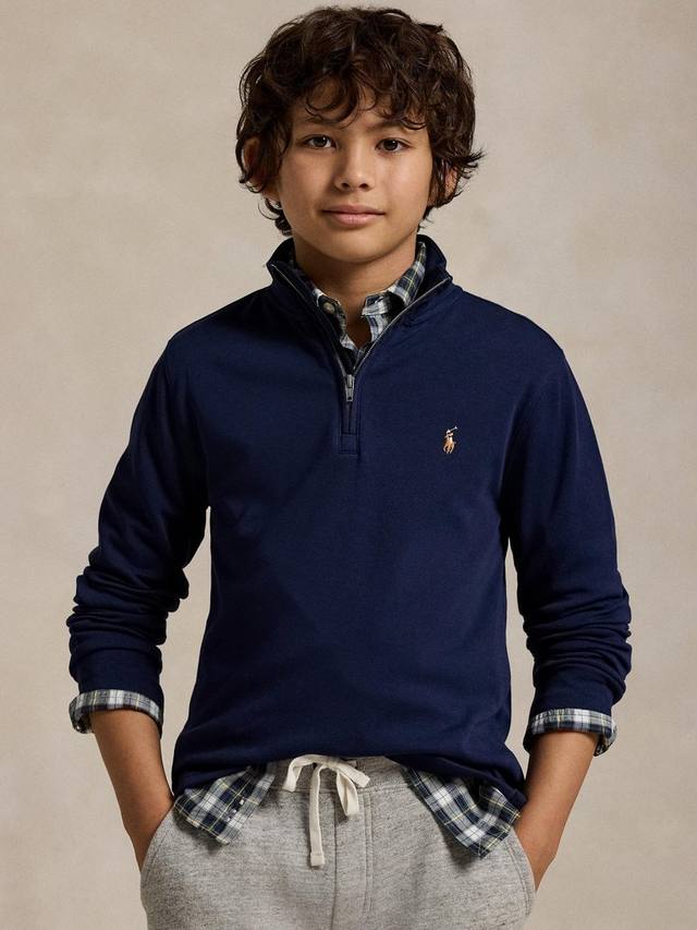 

Детский поло с молнией на четверть из хлопкового интерлока Ralph Lauren, Navy