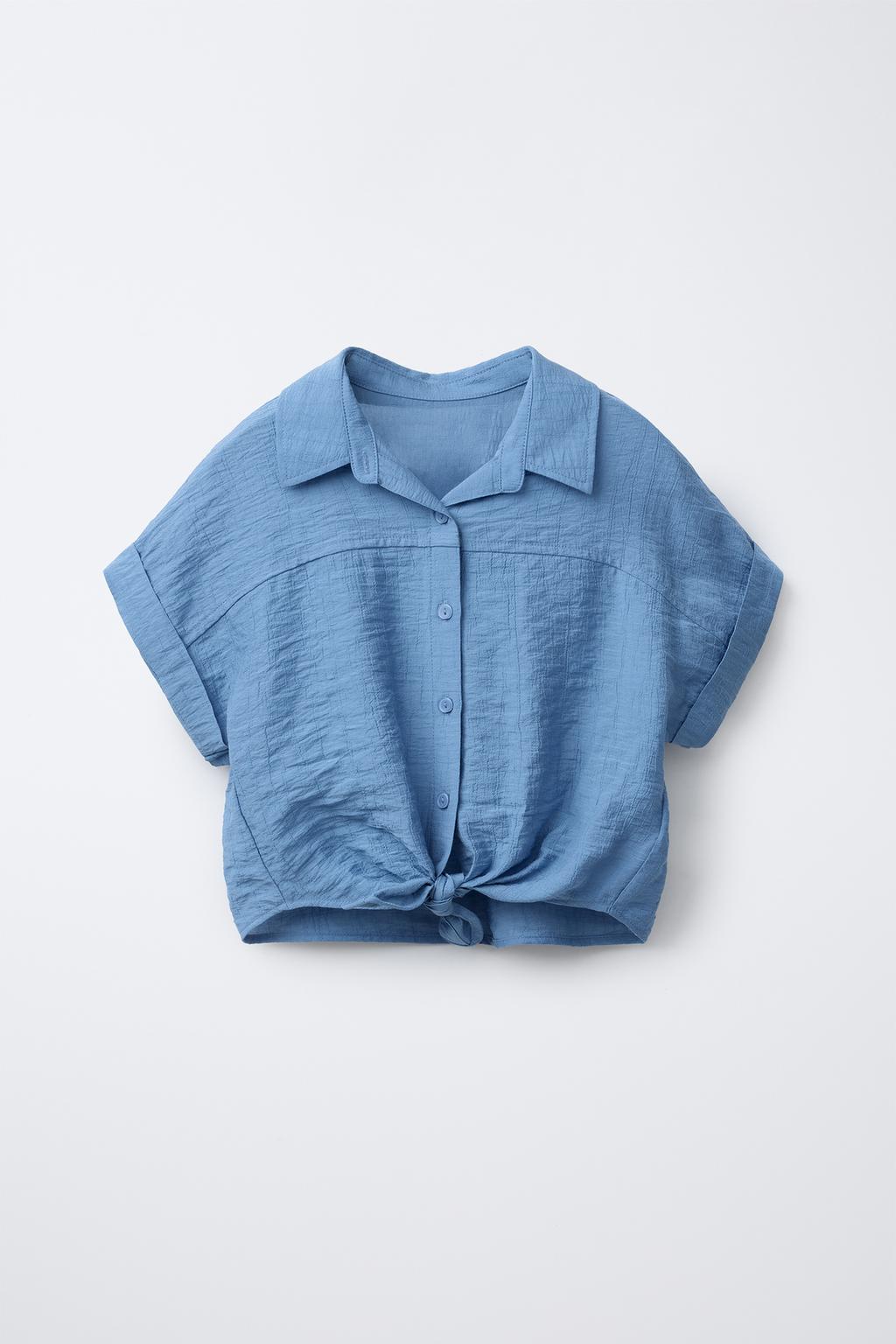 

Текстурированная рубашка с узлом ZARA, средне-синий