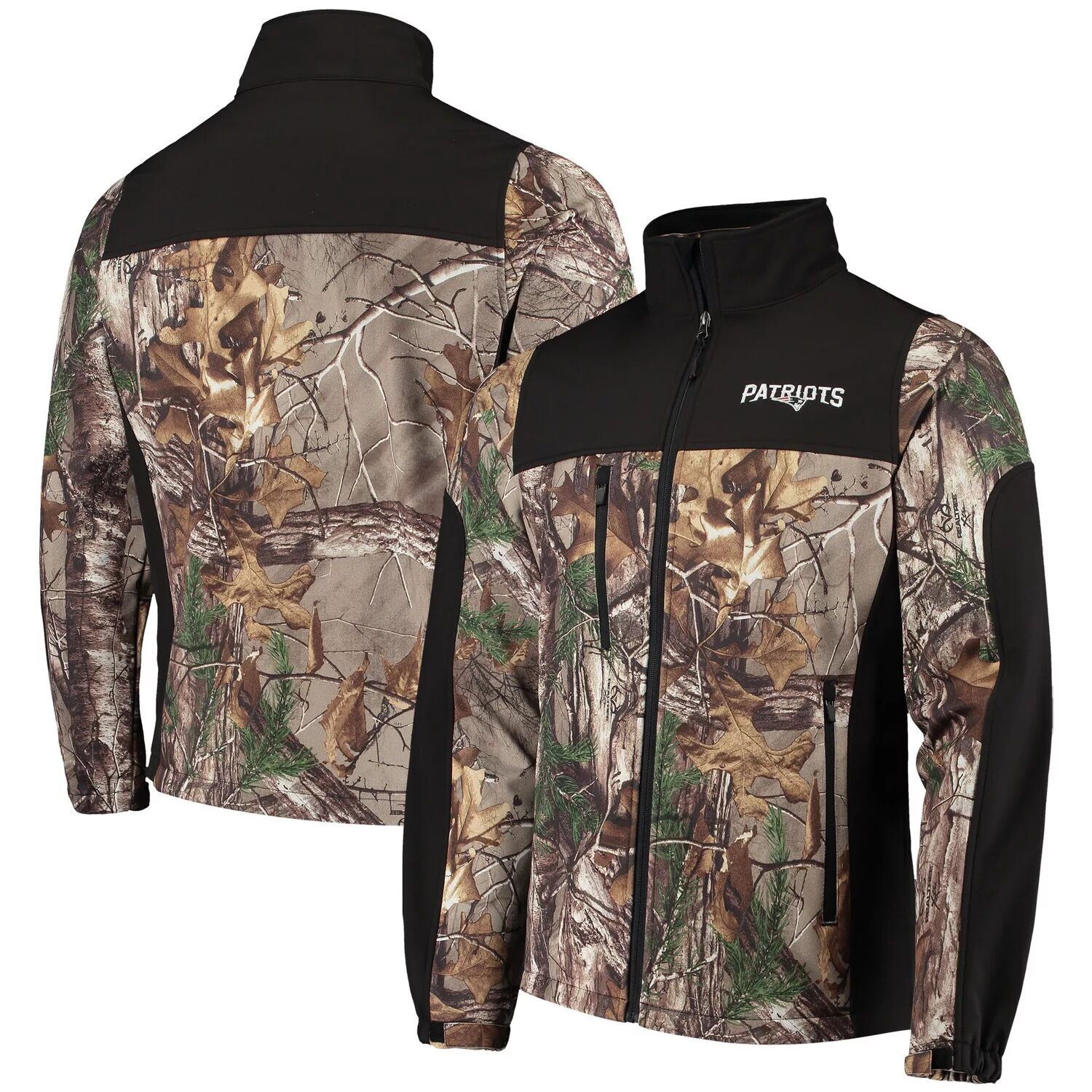 

Мужская куртка Dunbrooke Realtree Camo/черная New England Patriots Circle Hunter Softshell с молнией во всю длину