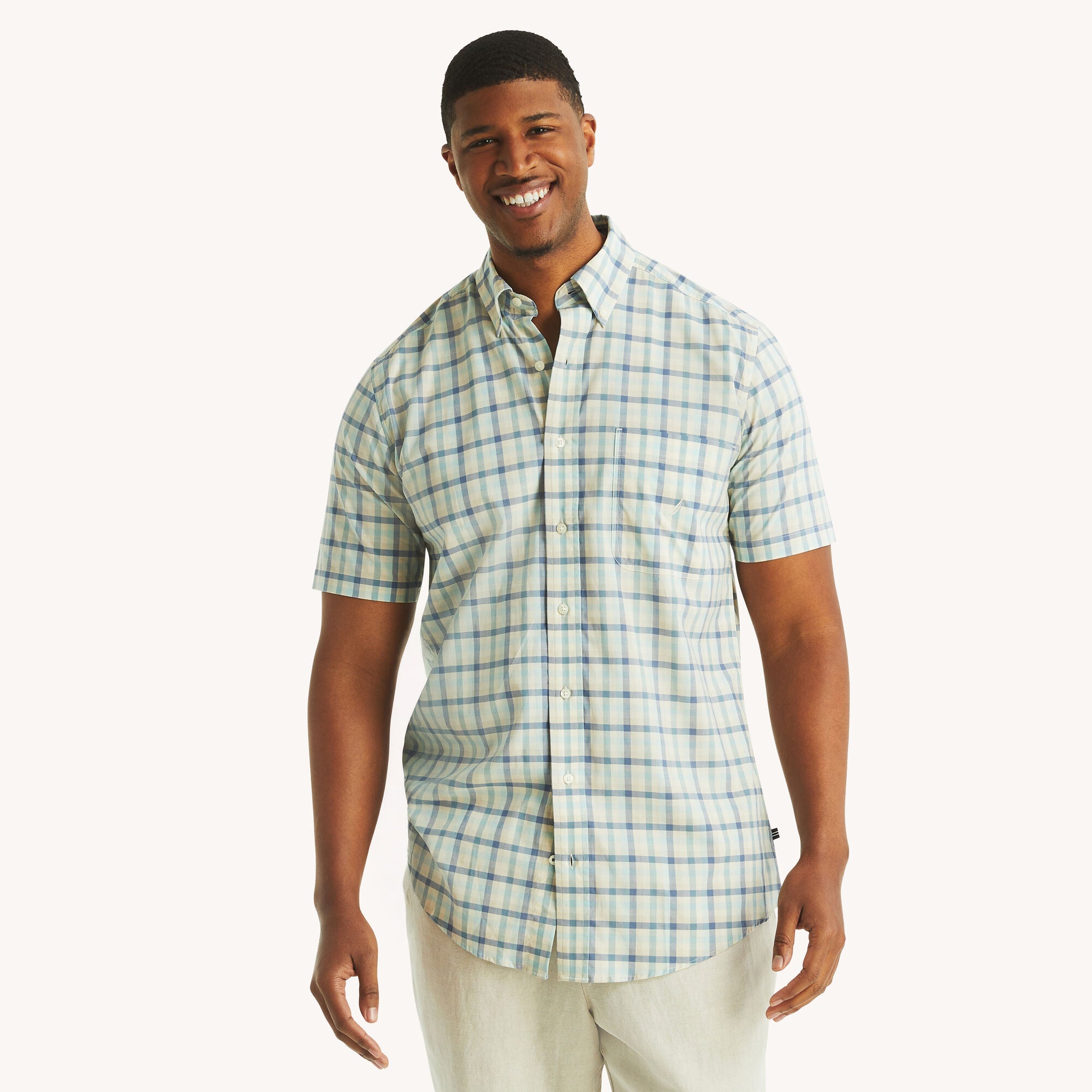 

Nautica Mens Big & Tall клетчатая рубашка с коротким рукавом, цвет coconut sorbet 11-0608tcx