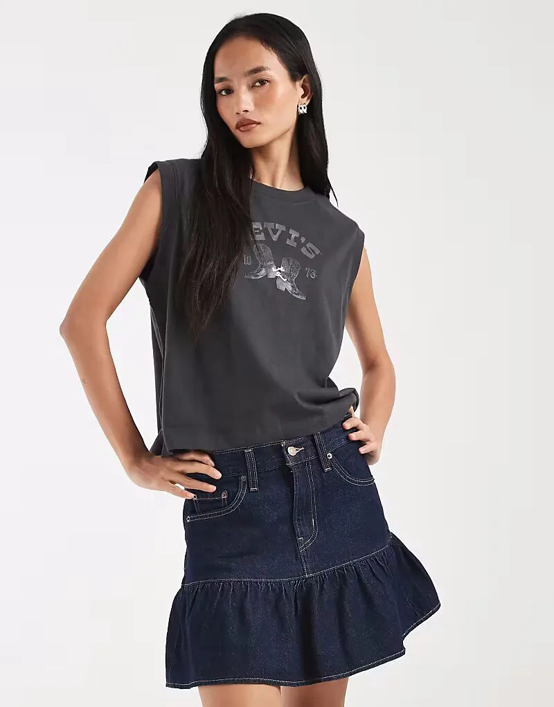 Джинсовая мини-юбка Levi's с оборками, выцветший черный цвет