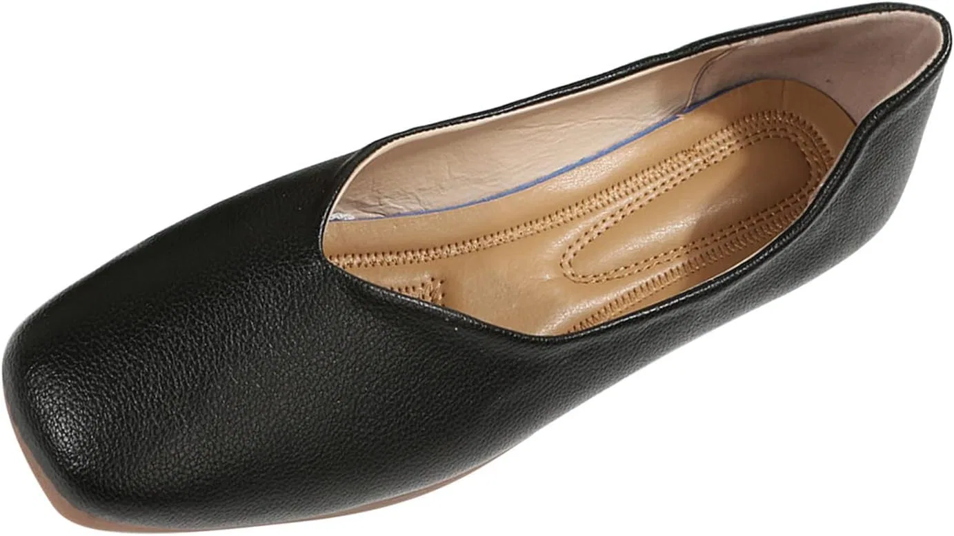 Туфли Sketches Sandalen für Damen, modisch, einfarbig, Leder, quadratischer Kopf, flach, bequem, flach, Freizeitschuhe, lässige Lederschuhe, Dunkelbraun, für Herren Generic, Schwarz
