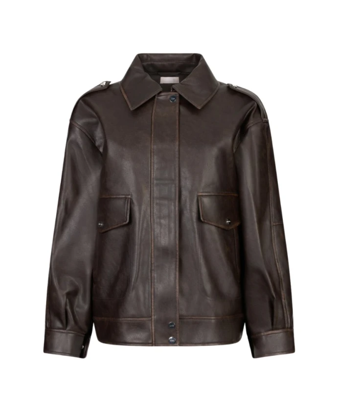 

Куртка из экокожи шоколадного цвета, классический воротник Liu Jo, коричневый