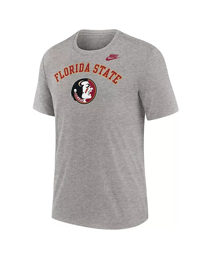 Мужская футболка Heather Gray Florida State Seminoles Legacy Arch Tri-Blend Nike — фото 2