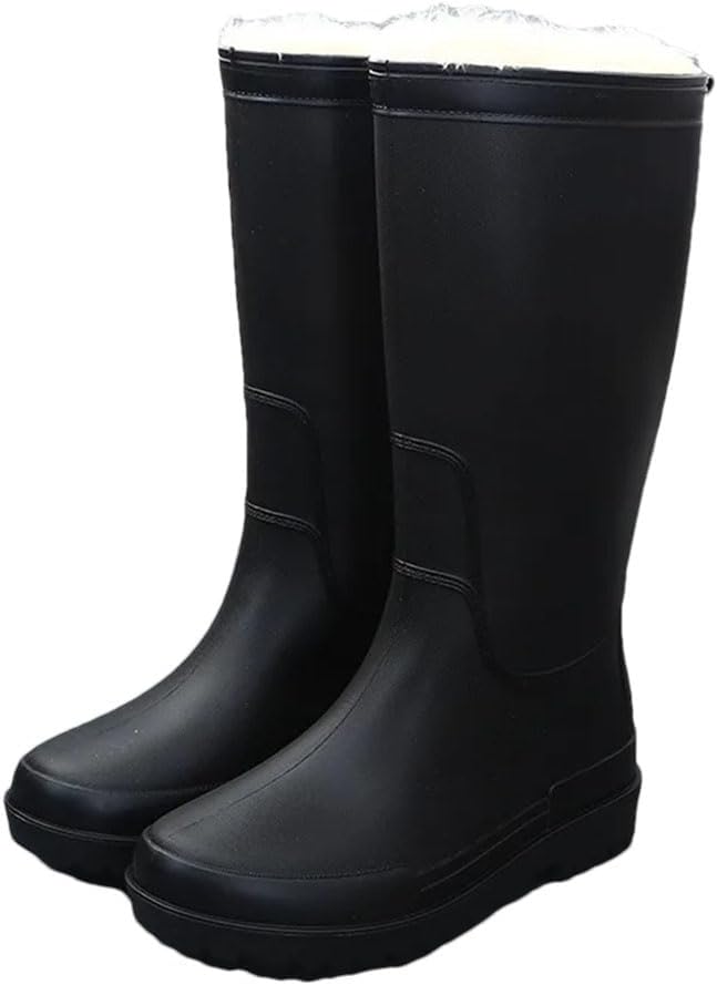 

Мужские дождевые туфли для взрослых, средняя длина, водонепроницаемые, мягкие и противоскользящие с толстой подошвой, дождевые ботинки Generic, черный