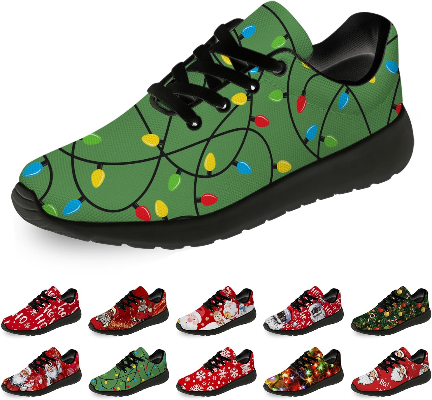 

Рождественские кроссовки Horethy для женщин и мужчин, удобные легкие кеды для бега и ходьбы, теннисные кроссовки, кроссовки Санты, подарок для мальчика и девочки, зеленый/желтый