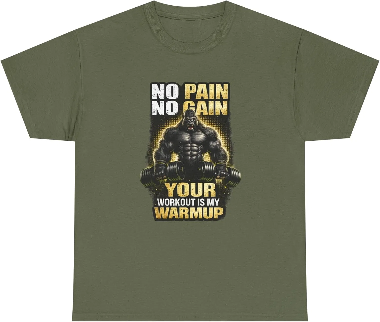 Футболка с принтом No Pain No Gain, GENERIC, Military Green