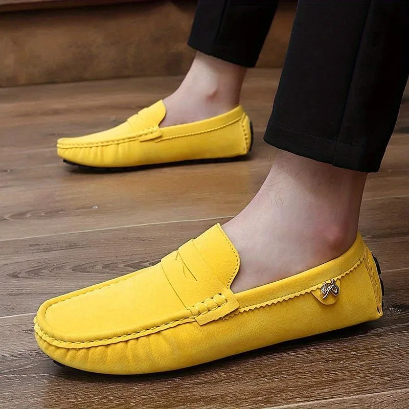 Лоферы мокасины Penny Loafer Shoes, Driving Shoes, Comfy Non-Slip Slip On Shoes, Men's Footwear, All Seasons, желтый Hhhchpm — фото 2