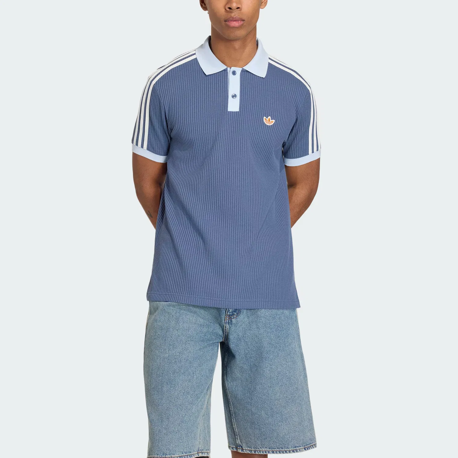 Поло вафельной вязки мужское Adidas Originals, Soft Ink Blue — фото 4