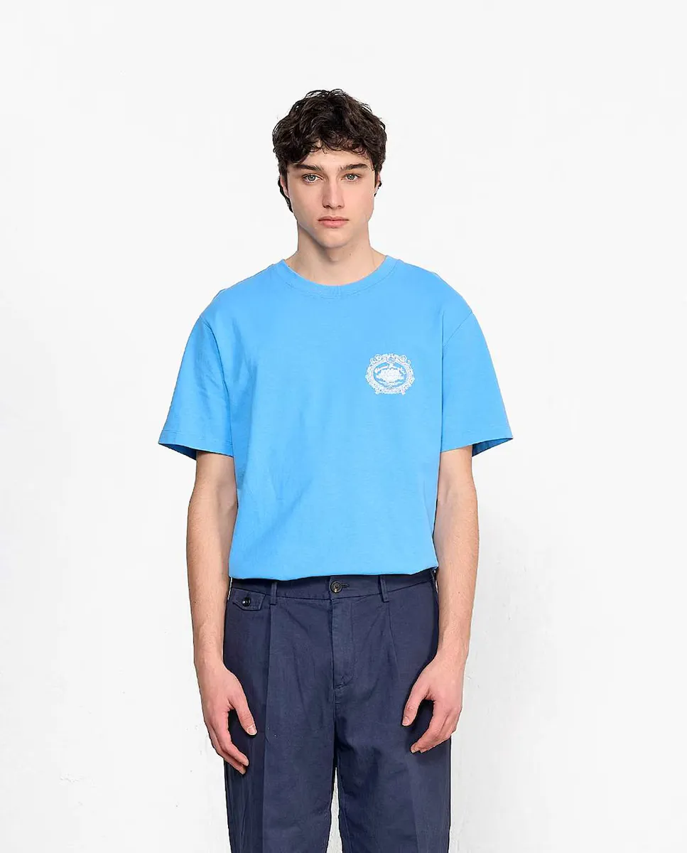 

Мужская хлопковая футболка синего цвета с коротким рукавом и принтом на груди Edmmond Studios, синий