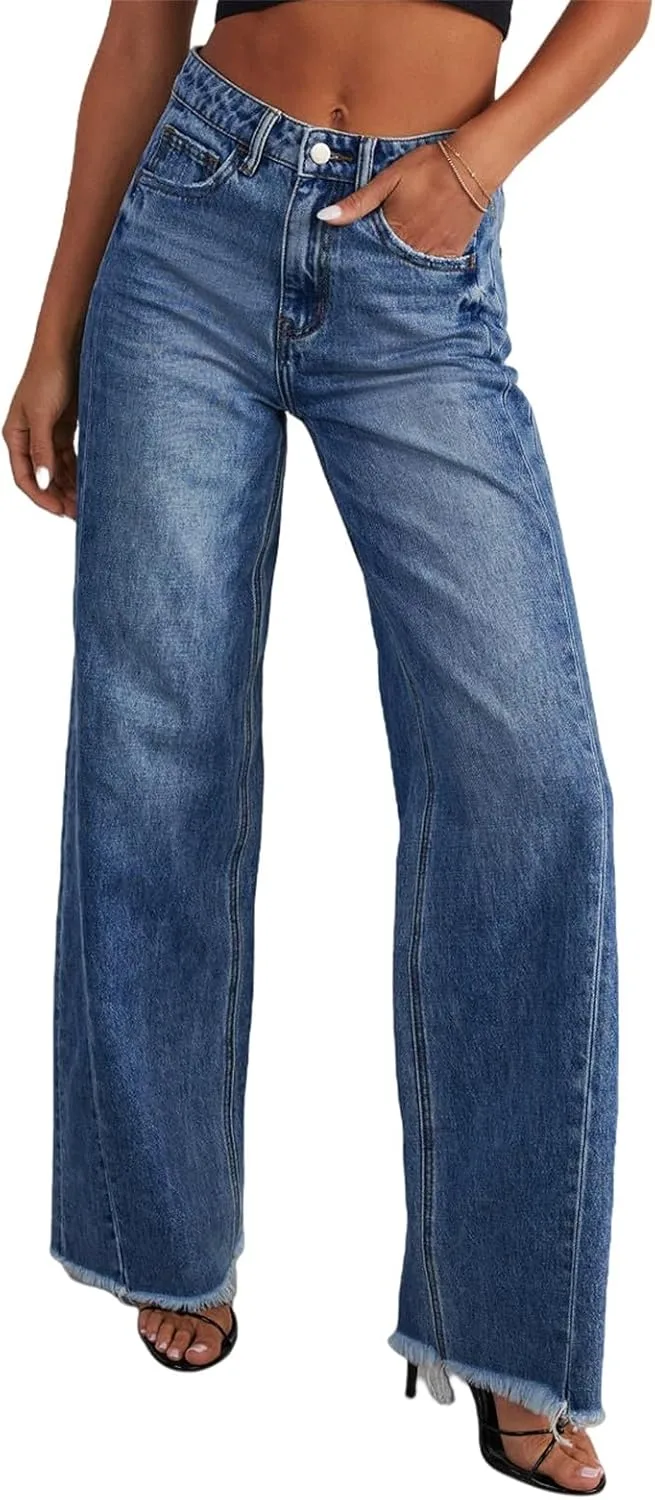 

Женские джинсы Wide Leg, Casual High Waisted Plus Size Vintage Wash Stretchy с эффектом контроля живота