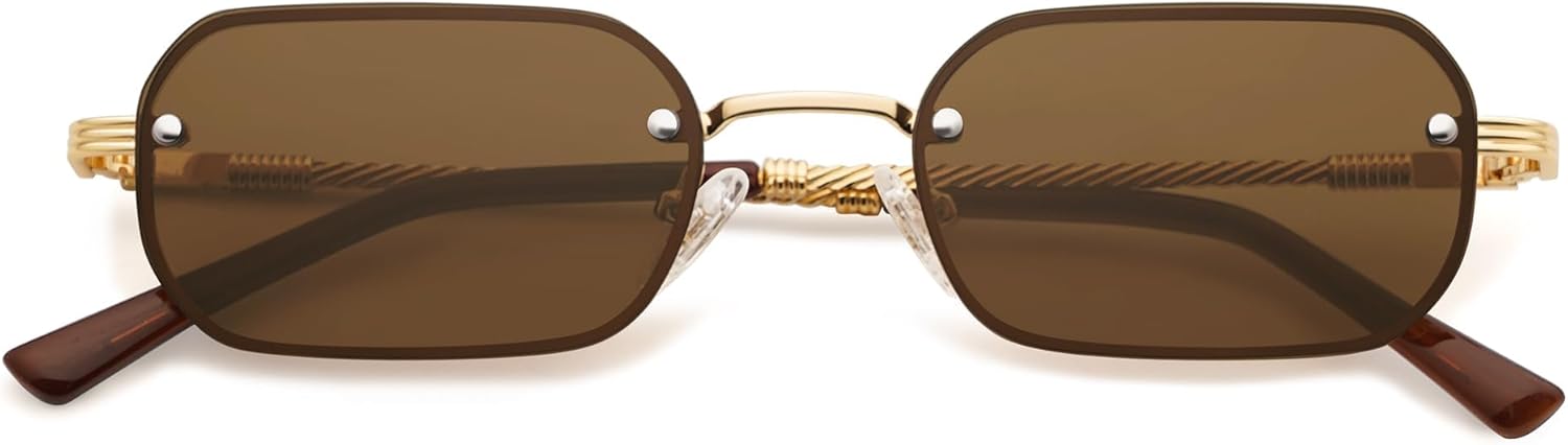 

Солнцезащитные очки ретро прямоугольной формы для мужчин и женщин, винтажные, узкие, без оправы, металлические, 90-е годы, маленькие солнцезащитные очки AP3684 Appassal, C5 Gold/Brown