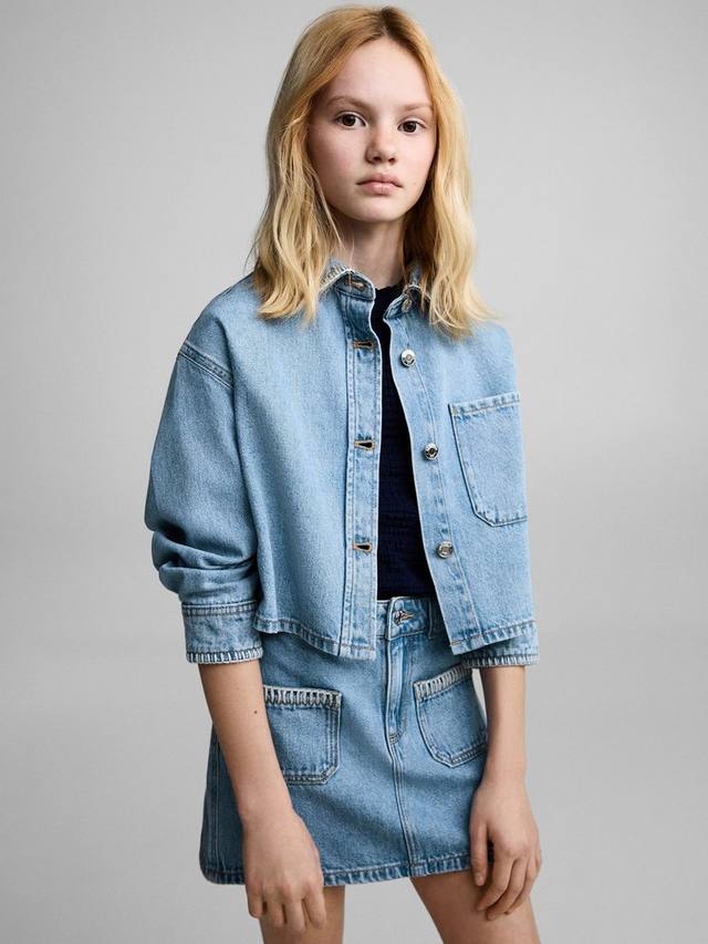 

Детская юбка-трапеция Bruna из хлопкового денима Mango, Open Blue