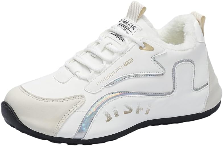 

Мужские модные спортивные кроссовки - Теплые хлопковые кроссовки на шнуровке с плоской подошвой - Подкладка из искусственного плюша - Подходят для осени и зимы Hoalox, белый