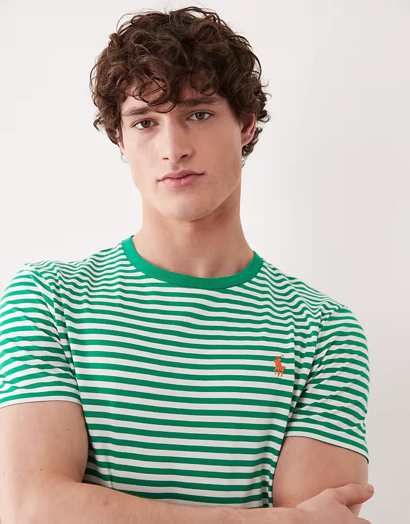 Футболка Polo Ralph Lauren с логотипом в виде полоски из хлопка пима индивидуальный крой, зеленый — фото 3