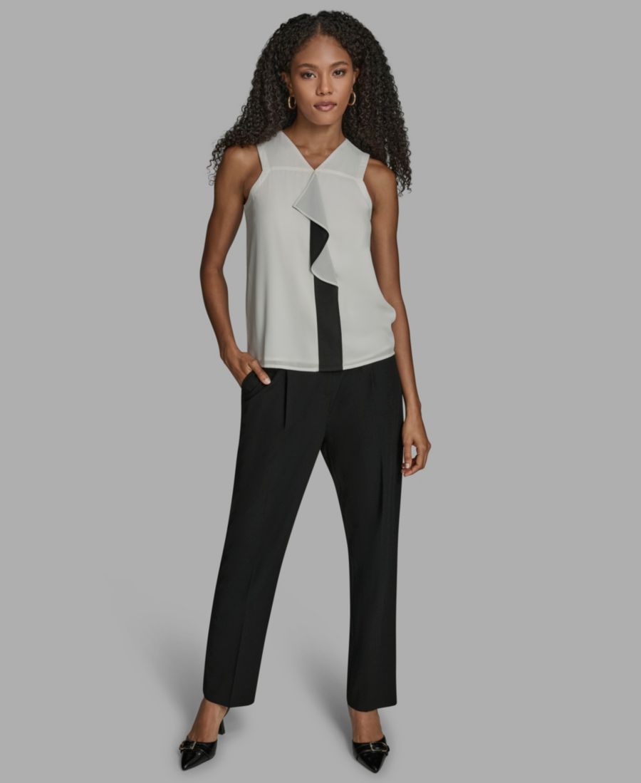 

Женская блузка без рукавов с контрастными оборками BCBG, Whisper White/black