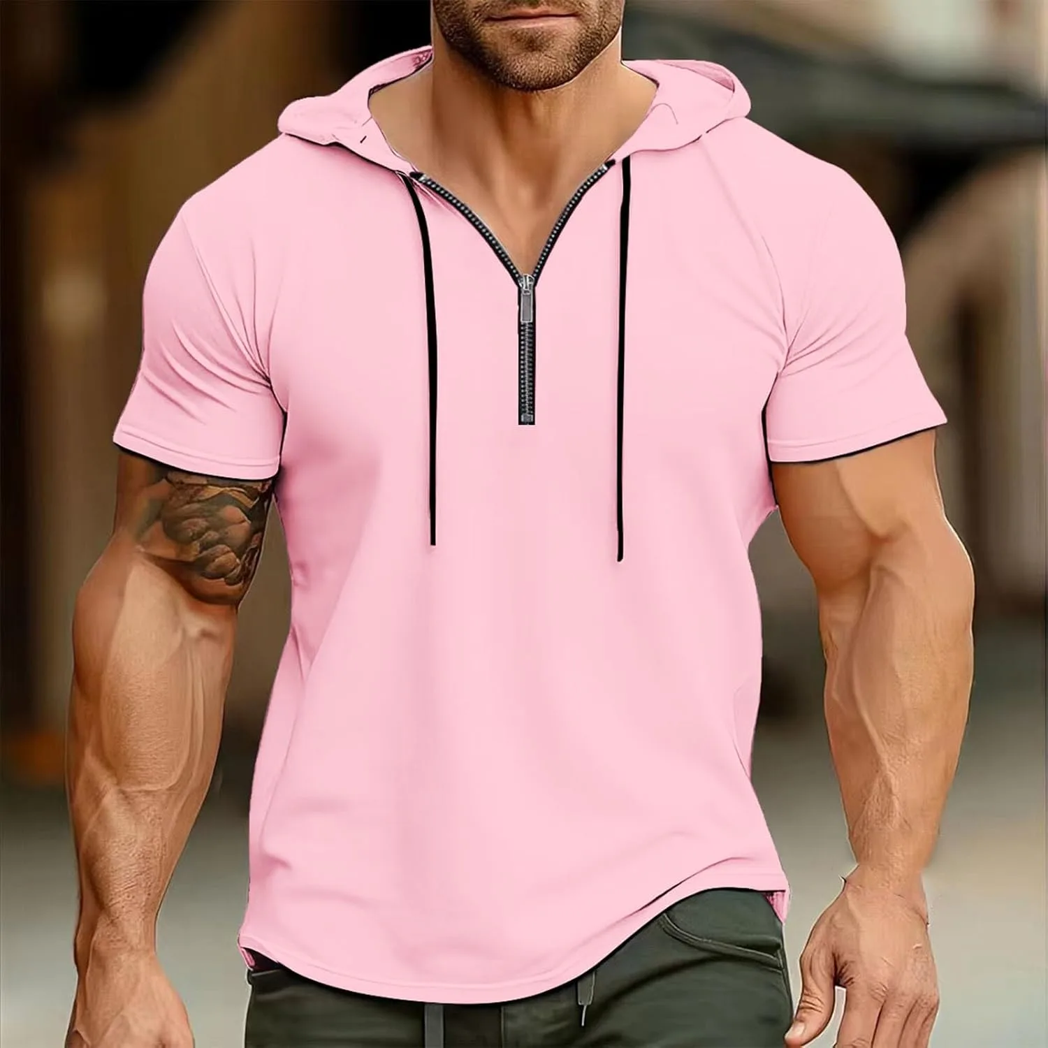 Футболка мужская Casual Short Sleeve Hoodie Pullover Solid Color — фото 2