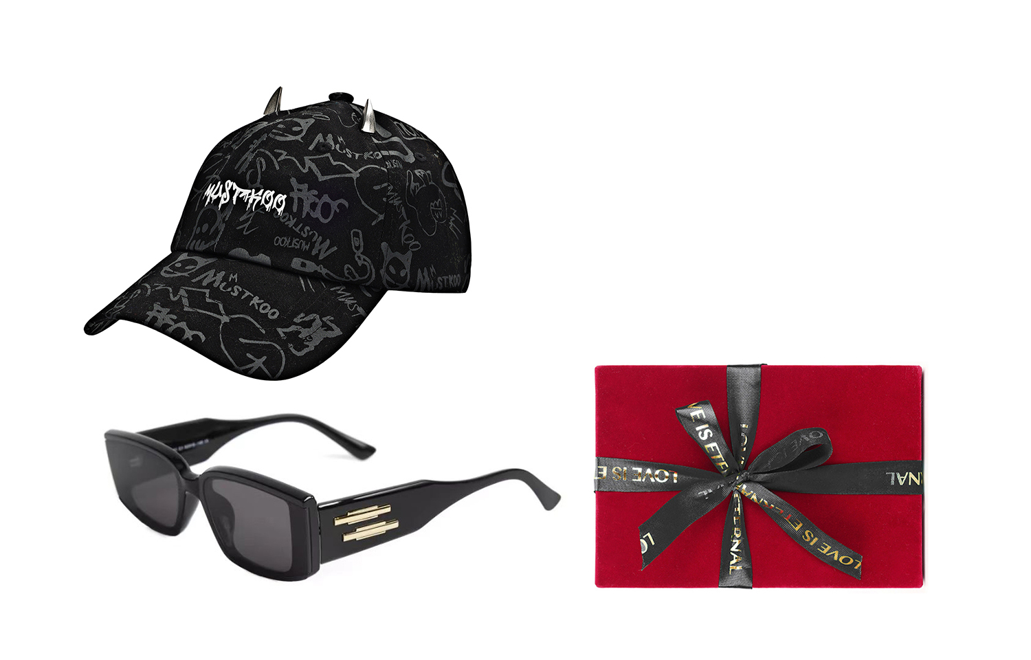 

MUSTKOO Прямоугольные солнцезащитные очки унисекс, MH-6057+58221-C1[Red Velvet Box]