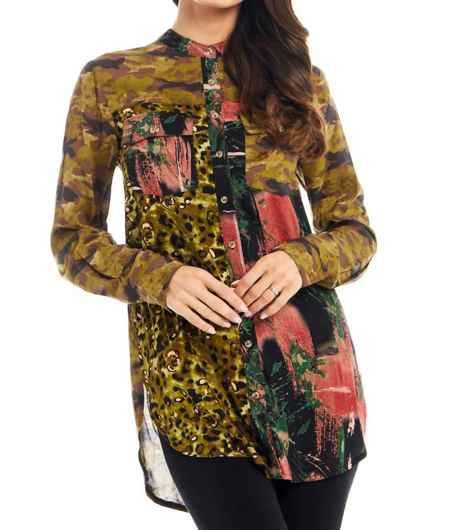 

Рубашка с пуговицами спереди Faux Leopard в камуфляже Adore