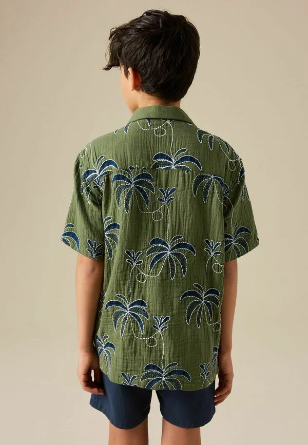Рубашка стандартного кроя с коротким рукавом и отложным воротником Next, Khaki Green All Over Embroidery — фото 2