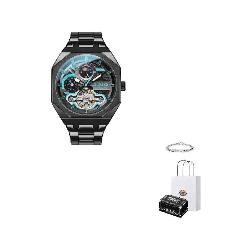 

Наручные часы Sun Moon And Stars с механическим механизмом, силиконовым ремешком, фиолетовым циферблатом, мужские часы, упаковка Dickies, [Dual Straps]CL-485DB-12JX