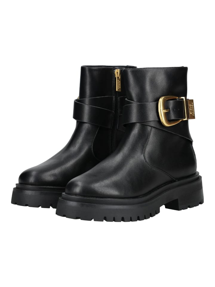 Женские байкерские ботинки Steve Madden кожаные с золотой пряжкой, черный — фото 3