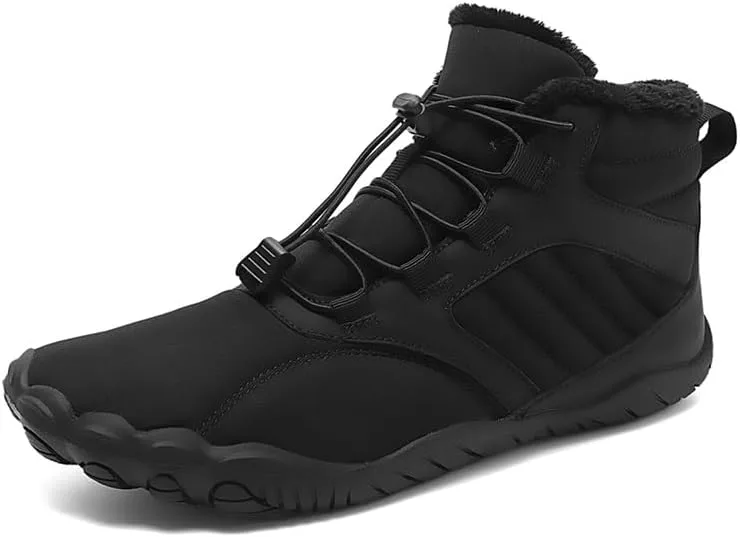 Зимние теплые ботинки Asifn Mens Barefoot с меховой подкладкой для походов, минималистичные, водонепроницаемые, противоскользящие хлопковые обувь, черный