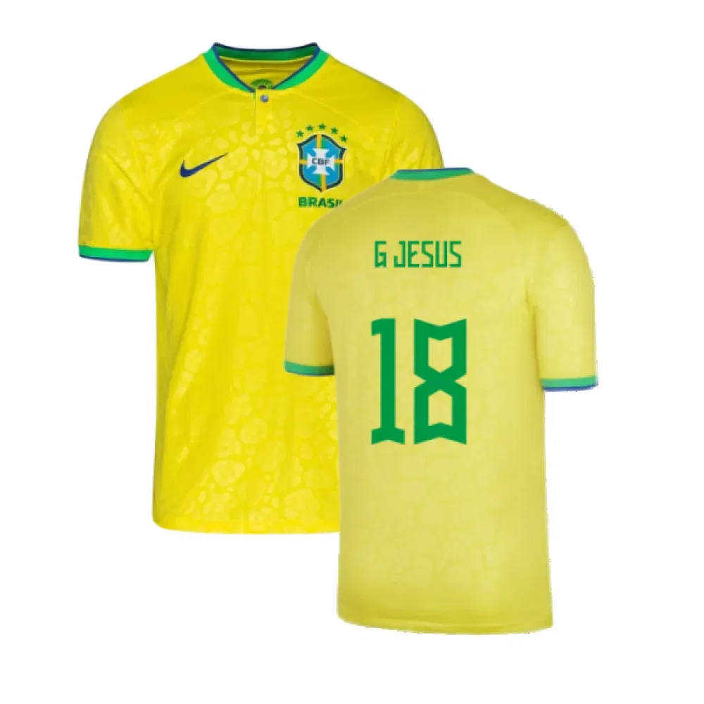 Детская футболка Brazil Home 2022-2023 G Jesus 18, желтый