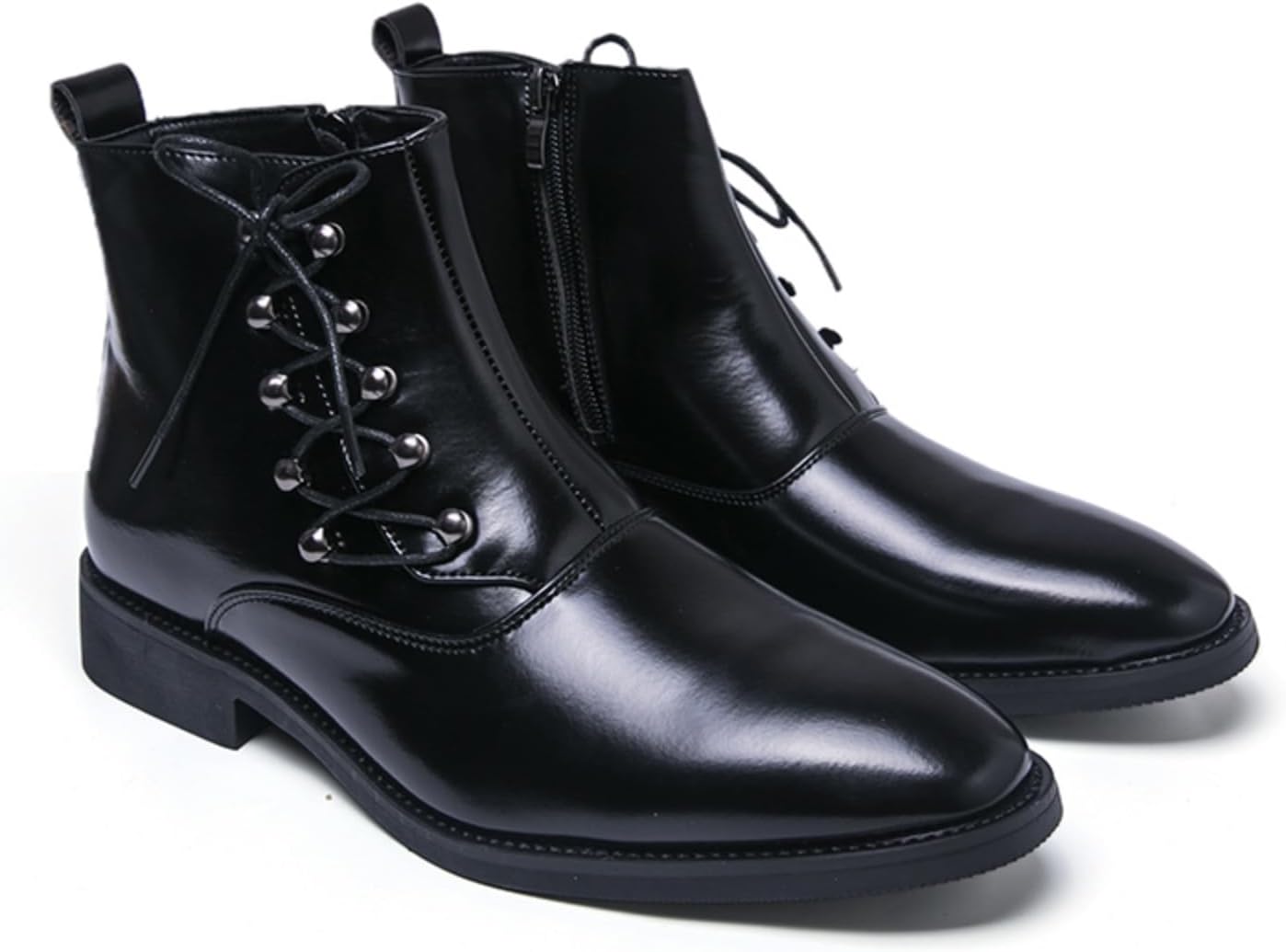 

Мужские кожаные челси с боковой молнией и шнуровкой спереди, с заостренным и круглым носком, ботинки до щиколотки для делового, повседневного и официального ношения (черный/коричневый/фиолетовый) Kelibasi