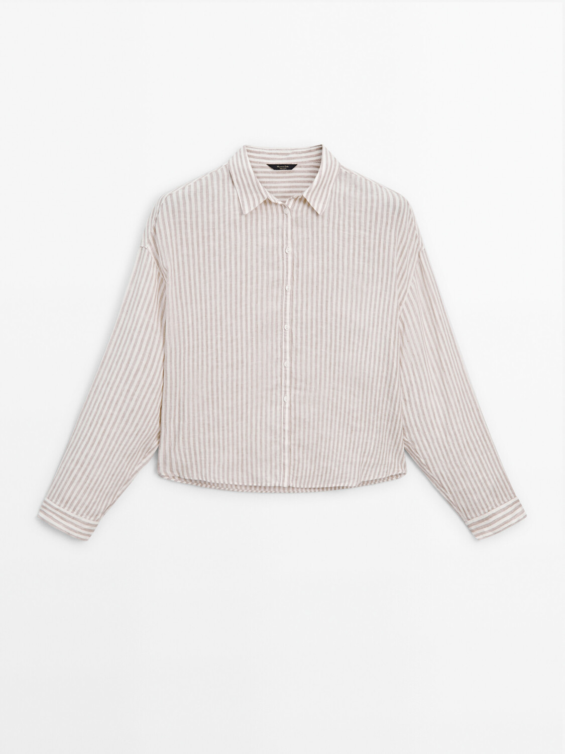 

Укороченная рубашка в полоску из 100% льна Massimo Dutti, бежевый