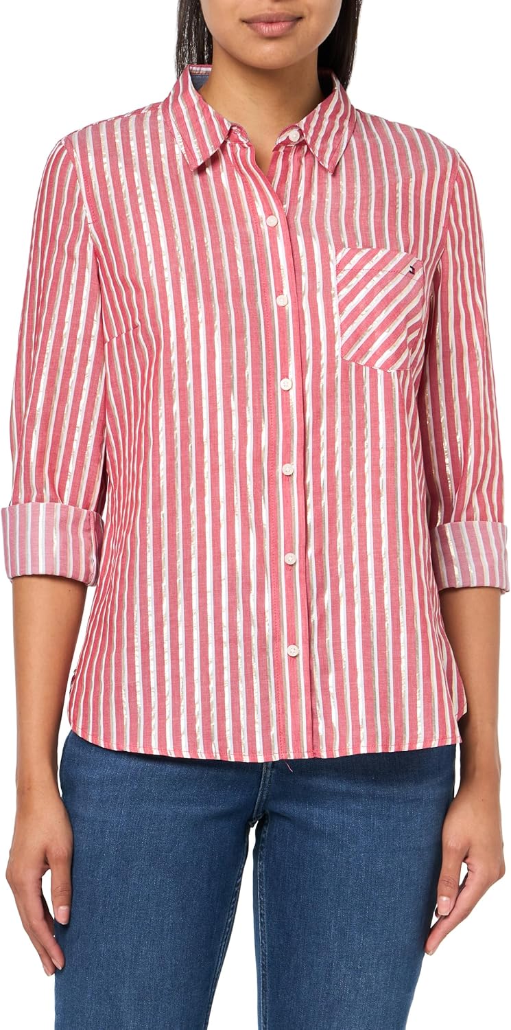 

Женская рубашка Tommy Hilfiger с длинными пуговицами, воротником и отворотом на рукавах, Chili Pepper/Gold