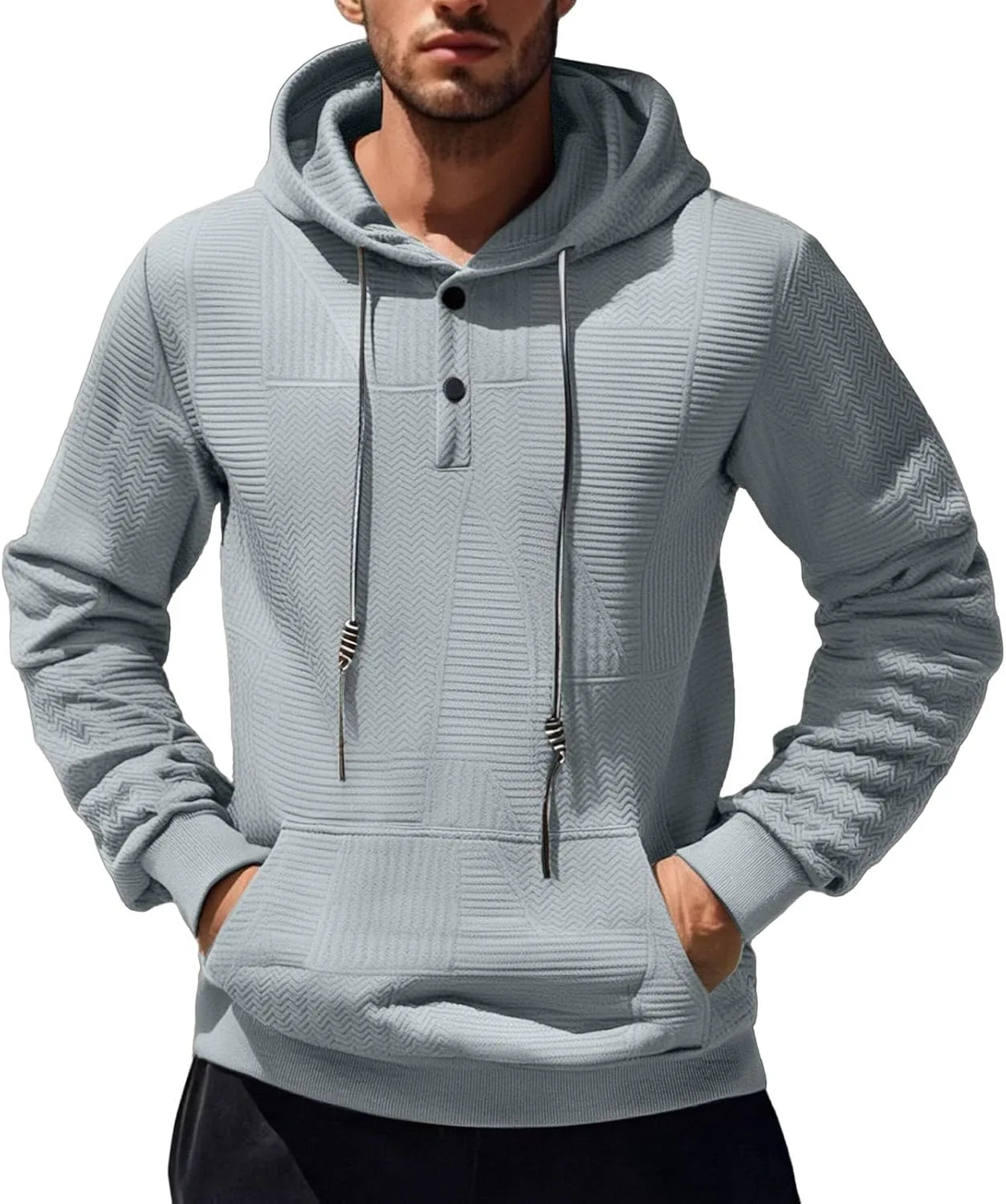 

Мужской худи с карманом и пуговицами