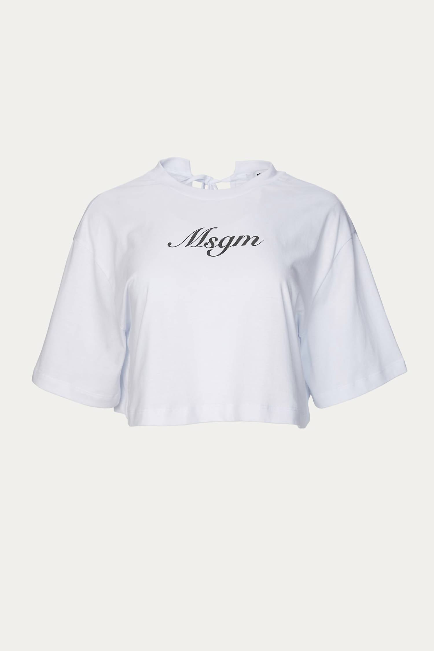 

Укороченная футболка с открытой спиной белого цвета MSGM