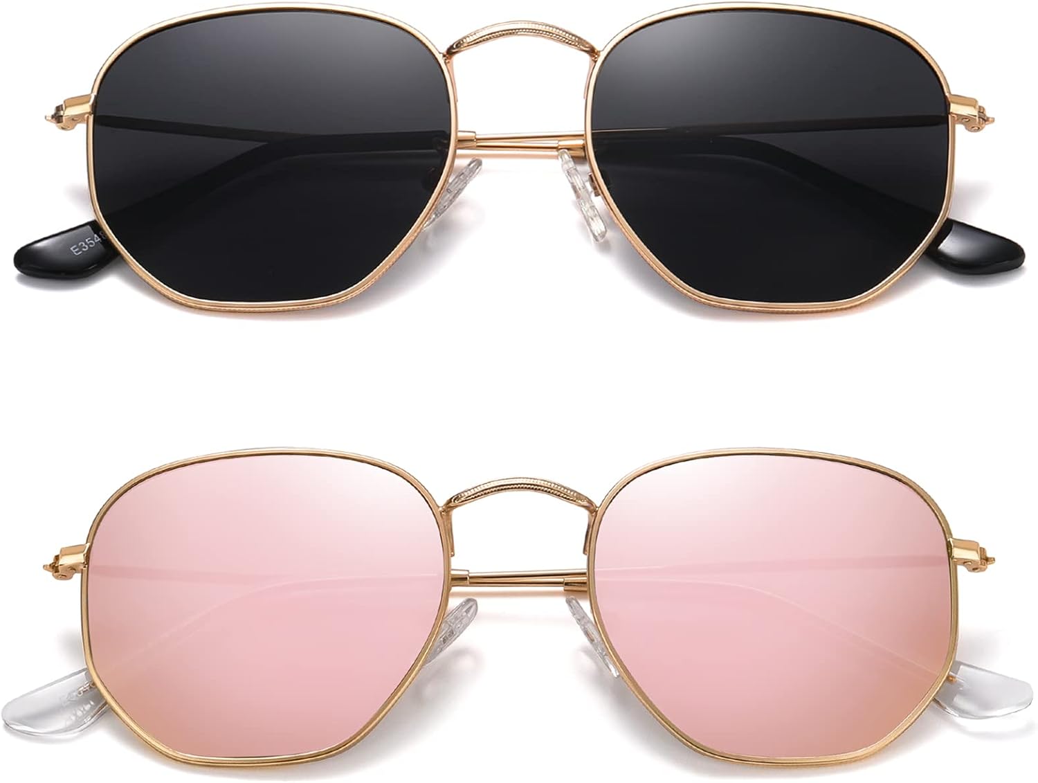 

Солнцезащитные очки MEETSUN с поляризацией, шестиугольной формы, для женщин и мужчин, многоугольной и квадратной формы, защита от УФ-излучения UV400, металлическая оправа, 2 Pack-gold Gray+pink Mirror Lens