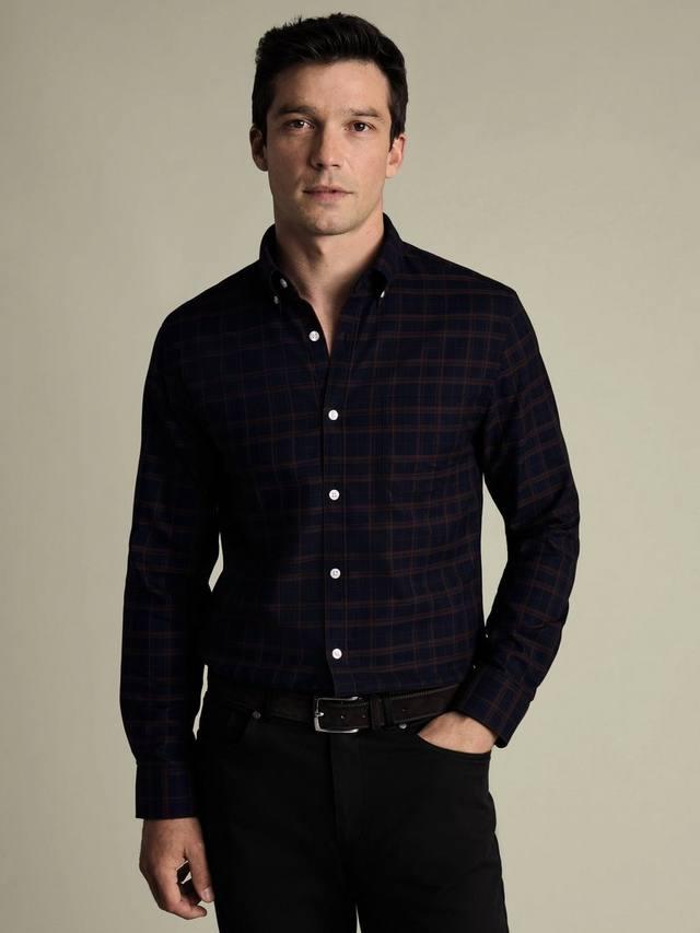 

Нержавеющая хлопковая саржа в клетку Slim Fit Charles Tyrwhitt, Navy/Red