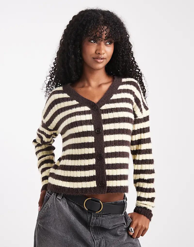 

Полосатый микрокардиган Wednesday's Girl коричневого и желтого цветов