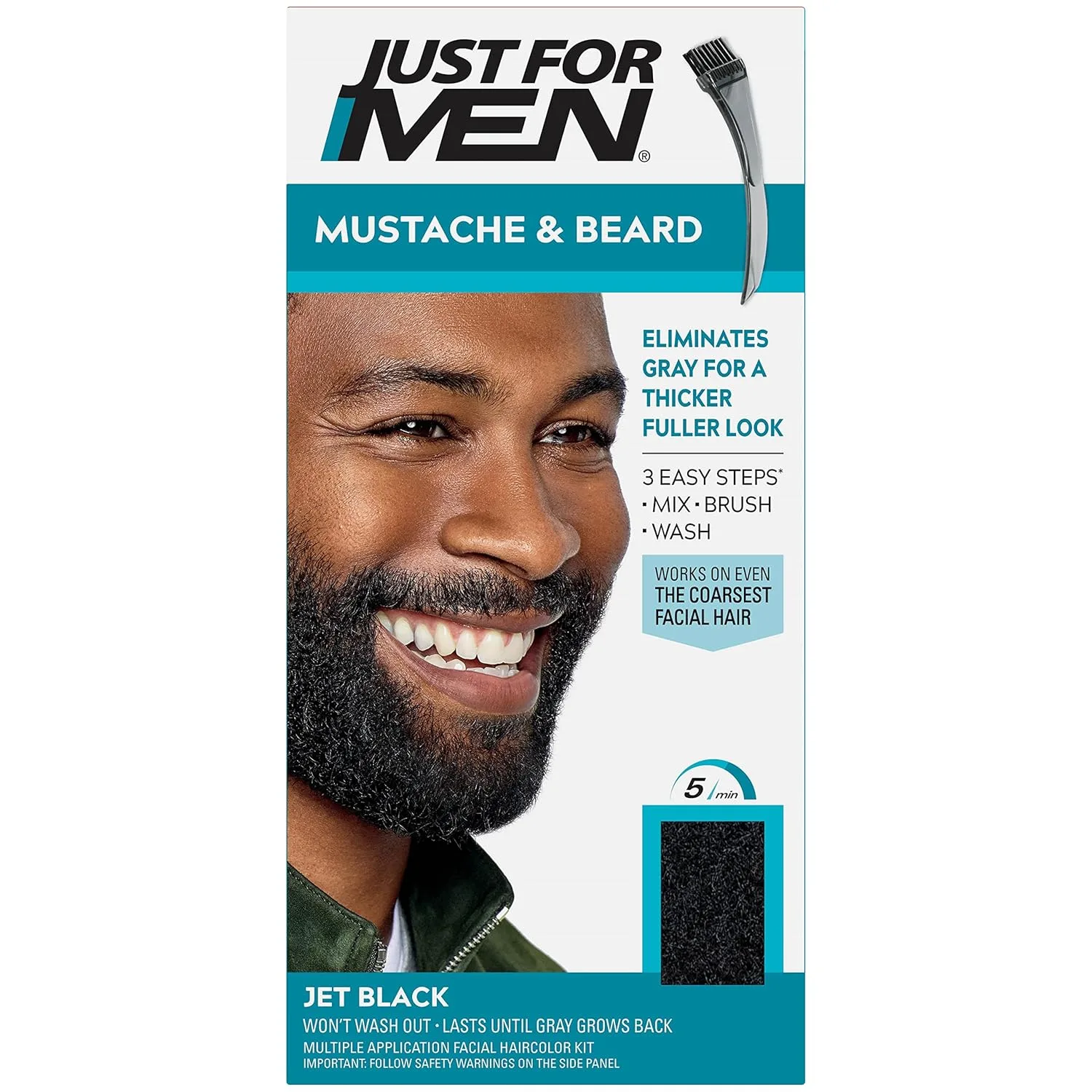 Краска для усов и бороды Just For Men, с кисточкой в ​​комплекте - Черный, M-60, 1 шт. Краска для усов и бороды, с кисточкой в ​​комплекте для удобного нанесения. 1 штука (1 шт.), Jet Black M-60 — фото 2