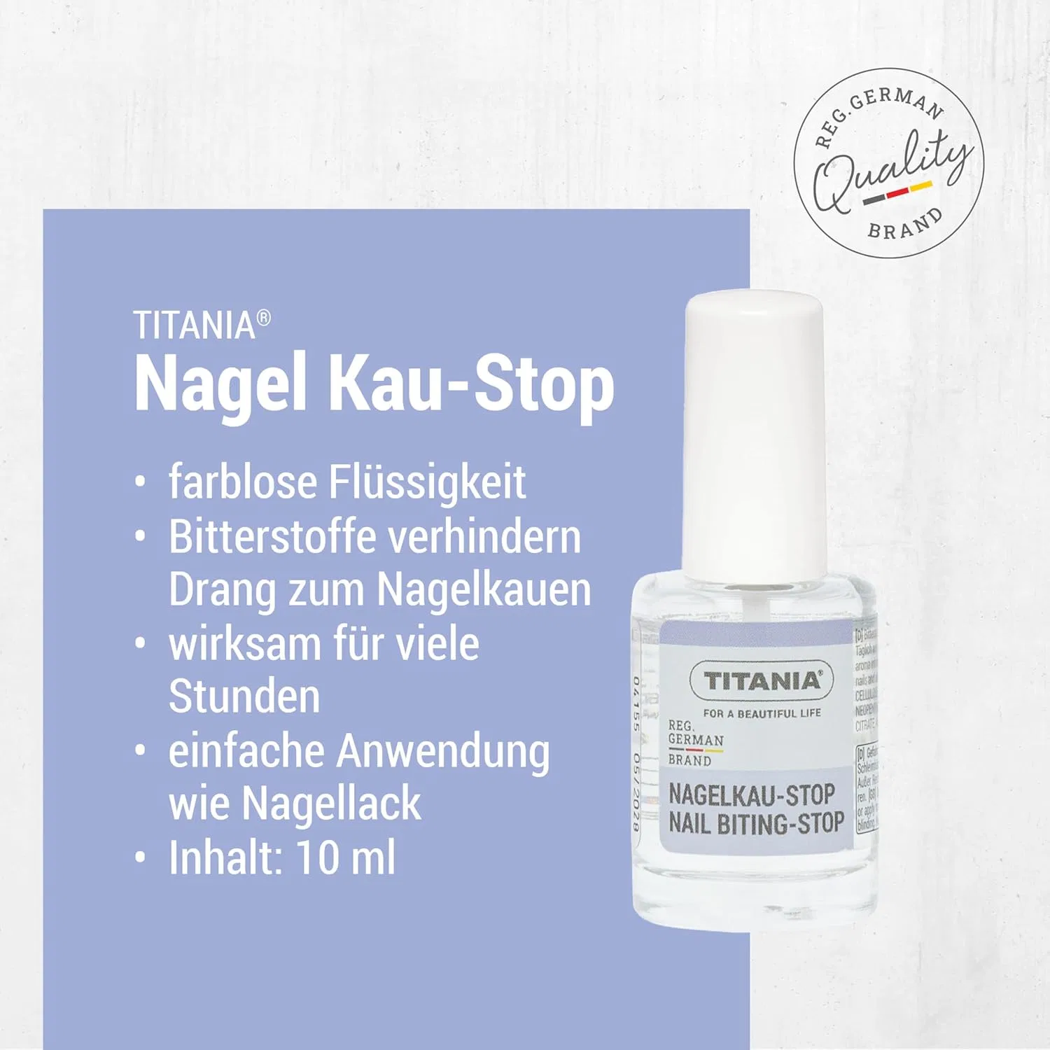 Лак для ногтей «Nagel Kau-Stop» против обгрызания от TITANIA, 10 мл, 2 шт. Titania, Transparent — фото 2