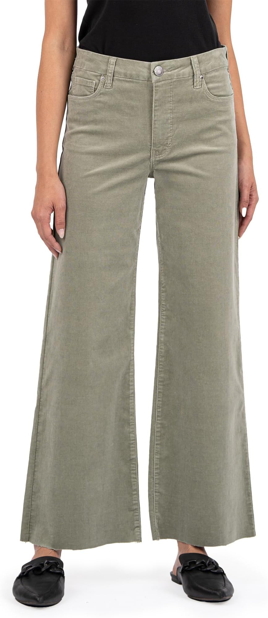 

Брюки KUT from the Kloth Meg High Rise Fab Ab Wide Leg Raw Hem-Long Inseam, Celery